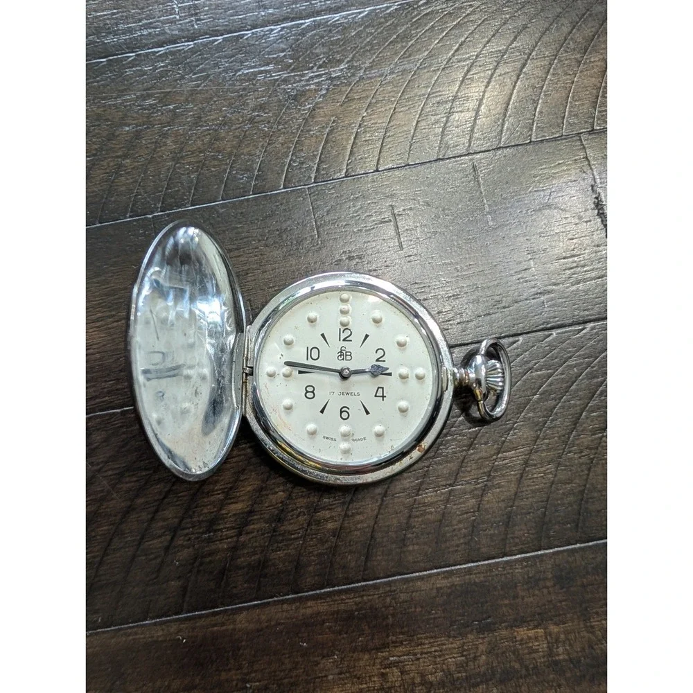 American Foundation For The Blind AFB Braille Pocket Watch 17 Jewel Swiss - Runs